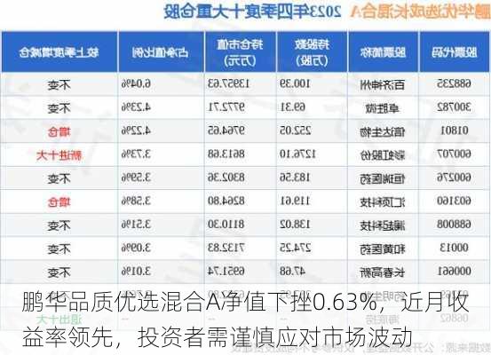 鹏华品质优选混合A净值下挫0.63%，近月收益率领先，投资者需谨慎应对市场波动