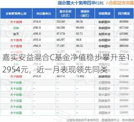 嘉实安益混合C基金净值稳步攀升至1.2954元，近一月表现领先同类