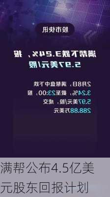 满帮公布4.5亿美元股东回报计划