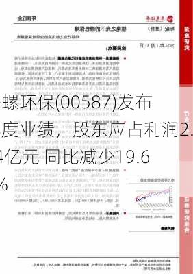 海螺环保(00587)发布年度业绩，股东应占利润2.64亿元 同比减少19.63%