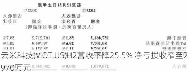 云米科技(VIOT.US)H2营收下降25.5% 净亏损收窄至2970万元