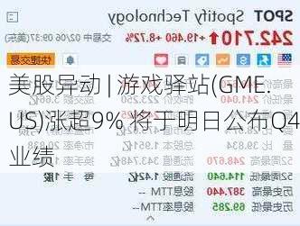 美股异动 | 游戏驿站(GME.US)涨超9% 将于明日公布Q4业绩