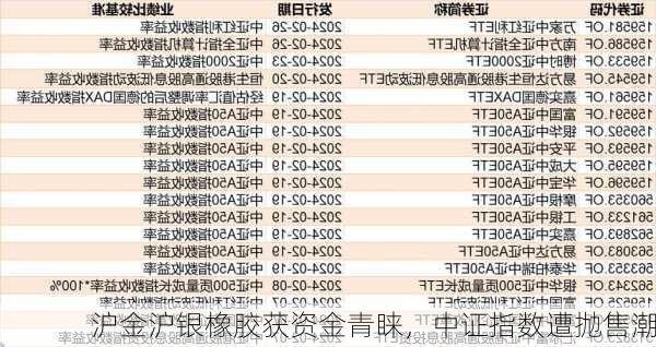 沪金沪银橡胶获资金青睐，中证指数遭抛售潮