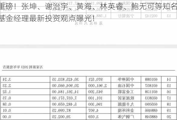 重磅！张坤、谢治宇、黄海、林英睿、鲍无可等知名基金经理最新投资观点曝光！