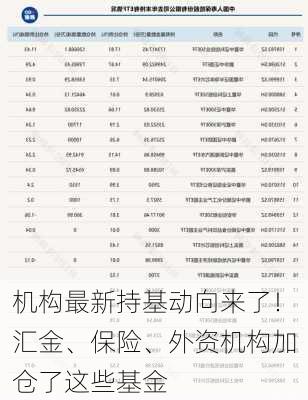 机构最新持基动向来了！汇金、保险、外资机构加仓了这些基金