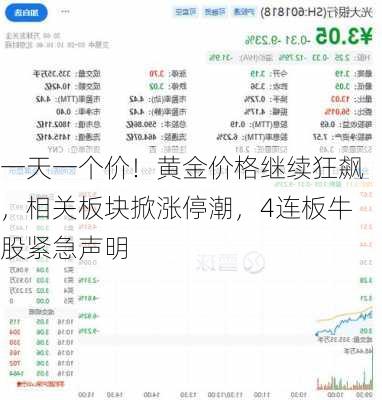 一天一个价！黄金价格继续狂飙，相关板块掀涨停潮，4连板牛股紧急声明