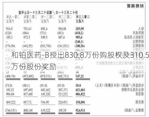 和铂医药-B授出830.8万份购股权及310.5万份股份奖励