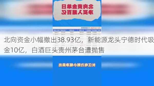 北向资金小幅撤出38.93亿，新能源龙头宁德时代吸金10亿，白酒巨头贵州茅台遭抛售