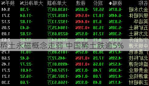 稀土永磁概念走弱 中国稀土跌逾5%