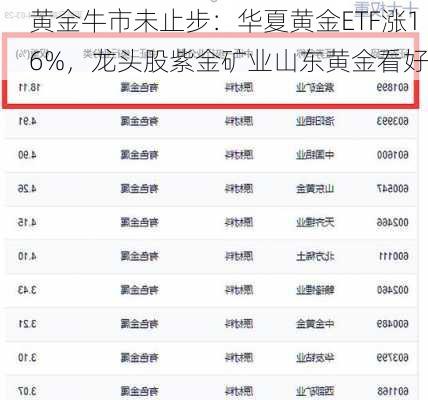 黄金牛市未止步：华夏黄金ETF涨16%，龙头股紫金矿业山东黄金看好