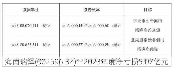 海南瑞泽(002596.SZ)：2023年度净亏损5.07亿元