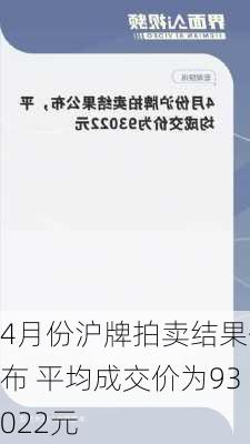 4月份沪牌拍卖结果公布 平均成交价为93022元