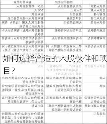 如何选择合适的入股伙伴和项目？