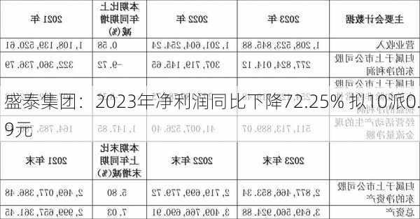 盛泰集团：2023年净利润同比下降72.25% 拟10派0.9元