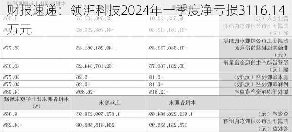 财报速递：领湃科技2024年一季度净亏损3116.14万元