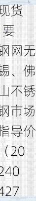 现货 | 要钢网无锡、佛山不锈钢市场指导价（20240427中午）