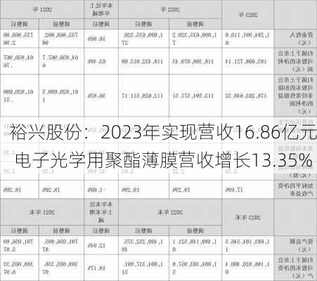 裕兴股份：2023年实现营收16.86亿元 电子光学用聚酯薄膜营收增长13.35%