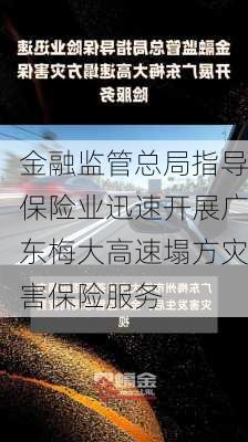 金融监管总局指导保险业迅速开展广东梅大高速塌方灾害保险服务