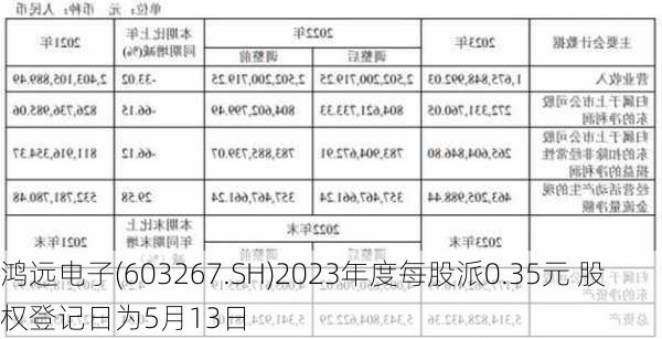 鸿远电子(603267.SH)2023年度每股派0.35元 股权登记日为5月13日