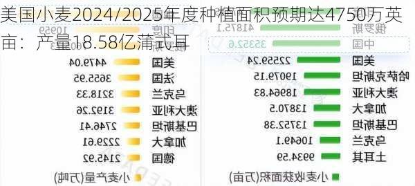 美国小麦2024/2025年度种植面积预期达4750万英亩：产量18.58亿蒲式耳