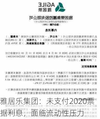 雅居乐集团：未支付2020票据利息，面临流动性压力