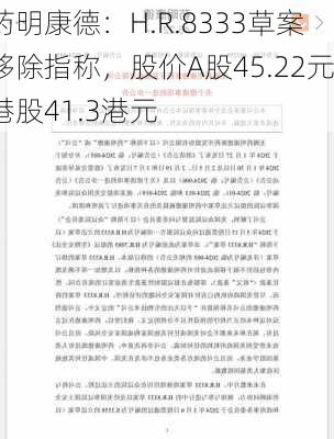 药明康德：H.R.8333草案移除指称，股价A股45.22元港股41.3港元