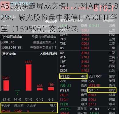 A50龙头霸屏成交榜！万科A再涨5.82%，紫光股份盘中涨停！A50ETF华宝（159596）交投火热