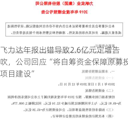 飞力达年报出错导致2.6亿元定增告吹，公司回应“将自筹资金保障原募投项目建设”