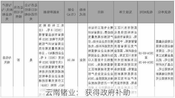 云南锗业： 获得政府补助