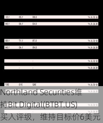 Northland Securities维持Bit Digital(BTBT.US)买入评级，维持目标价6美元