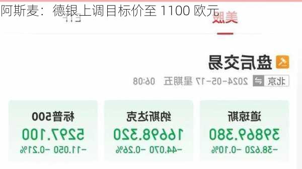 阿斯麦：德银上调目标价至 1100 欧元