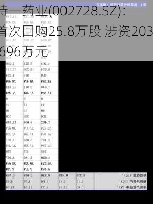 特一药业(002728.SZ)：首次回购25.8万股 涉资203.696万元