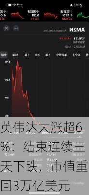 英伟达大涨超6%：结束连续三天下跌，市值重回3万亿美元