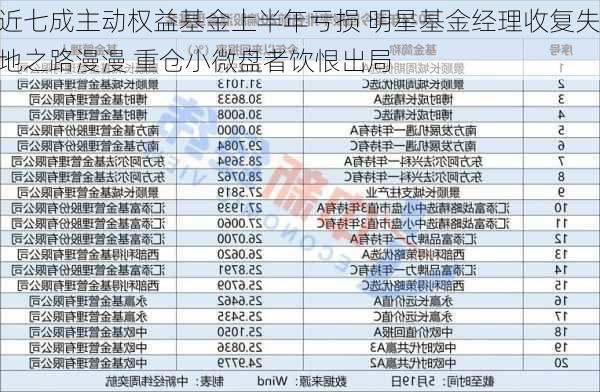 近七成主动权益基金上半年亏损 明星基金经理收复失地之路漫漫 重仓小微盘者饮恨出局