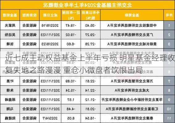 近七成主动权益基金上半年亏损 明星基金经理收复失地之路漫漫 重仓小微盘者饮恨出局