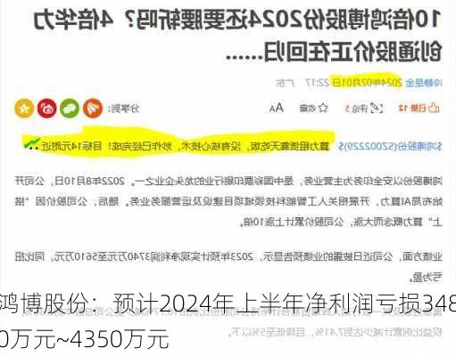 鸿博股份：预计2024年上半年净利润亏损3480万元~4350万元