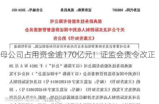 母公司占用资金逾170亿元！证监会责令改正