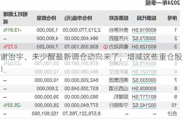 谢治宇、朱少醒最新调仓动向来了，增减这些重仓股！