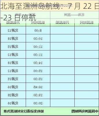 北海至涠洲岛航线：7 月 22 日-23 日停航