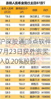 沪深股通|顶点软件7月23日获外资买入0.20%股份