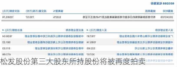 松发股份第三大股东所持股份将被再度拍卖