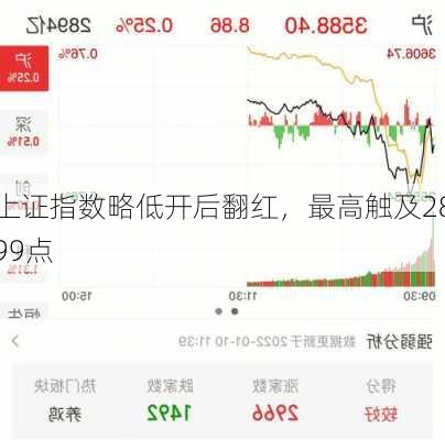 上证指数略低开后翻红，最高触及2899点