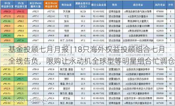 基金投顾七月月报 | 18只海外权益投顾组合七月全线告负，限购让永动机全球型等明星组合忙调仓