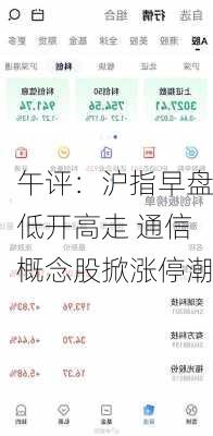 午评：沪指早盘低开高走 通信概念股掀涨停潮