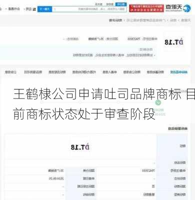 王鹤棣公司申请吐司品牌商标 目前商标状态处于审查阶段