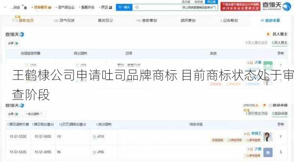 王鹤棣公司申请吐司品牌商标 目前商标状态处于审查阶段