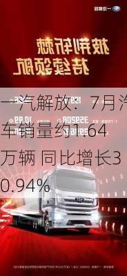 一汽解放：7月汽车销量约1.64万辆 同比增长30.94%