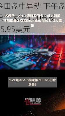 金田盘中异动 下午盘股价大涨5.00%报15.95美元