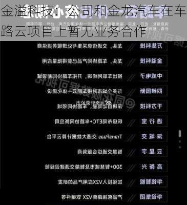 金溢科技：公司和金龙汽车在车路云项目上暂无业务合作