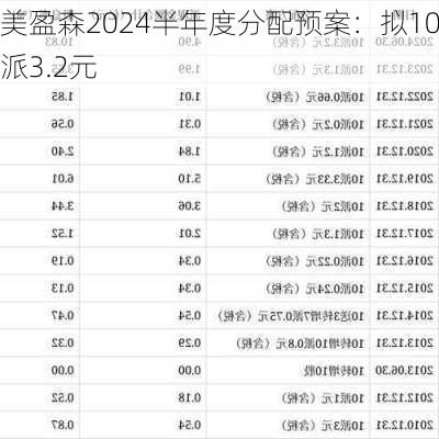 美盈森2024半年度分配预案：拟10派3.2元